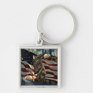 Bald Eagle American Flag Country Road Keychain