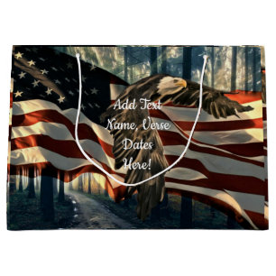 Bald Eagle American Flag Country Road Large Gift Bag