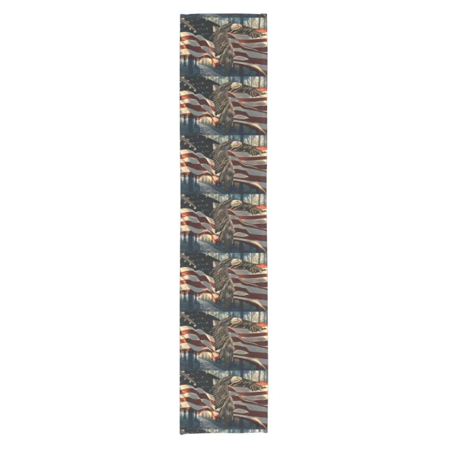 Bald Eagle American Flag Country Road Short Table Runner (Front)