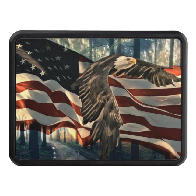 Bald Eagle American Flag Country Road Trailer Hitch Cover (Front)