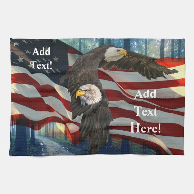 Bald Eagle American Flag Kitchen Towel (Horizontal)