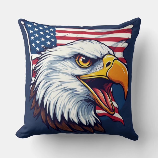 Bald Eagle American Flag – Patriotic Gift Throw Pillow (Front)