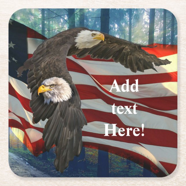 Bald Eagle American Flag Square Paper Coaster (Front)