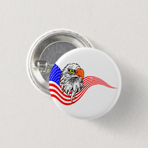 Bald Eagle American USA Flag Patriotic Art   1 Inch Round Button