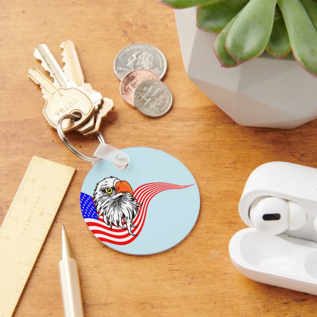 Bald Eagle American USA Flag Patriotic Art   Keychain (Desk)