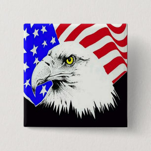 Bald Eagle and American Flag 2 Inch Square Button
