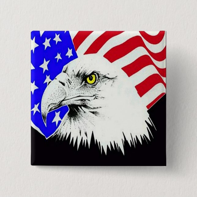 Bald Eagle and American Flag 2 Inch Square Button (Front)