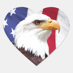 Bald Eagle and American Flag Heart Sticker