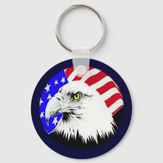 Bald Eagle and American Flag Keychain (Front)