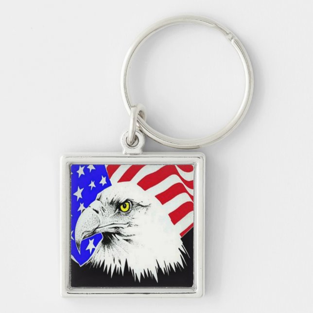 Bald Eagle and American Flag Keychain (Front)