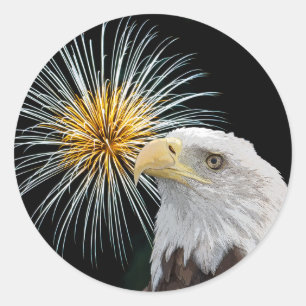 Bald Eagle and Fireworks Classic Round Sticker