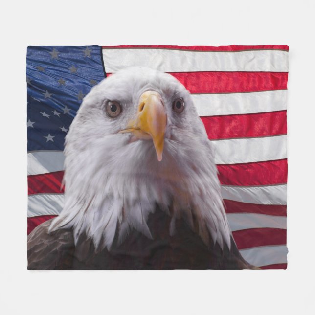 Bald eagle and flag fleece blanket (Front (Horizontal))