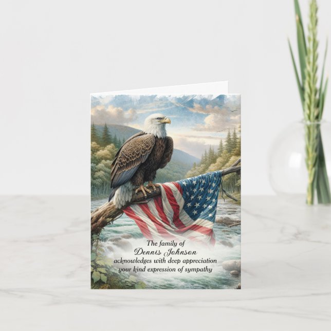 Bald Eagle and Flag On Branch Sympathy Thank You (Front)