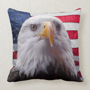 Bald eagle and flag throw pillow