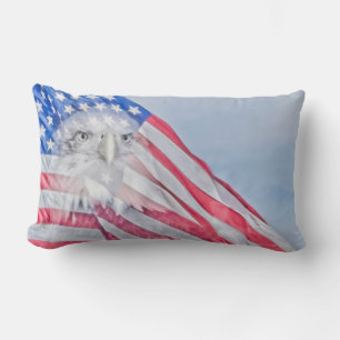 Bald Eagle and the American Flag Lumbar Pillow