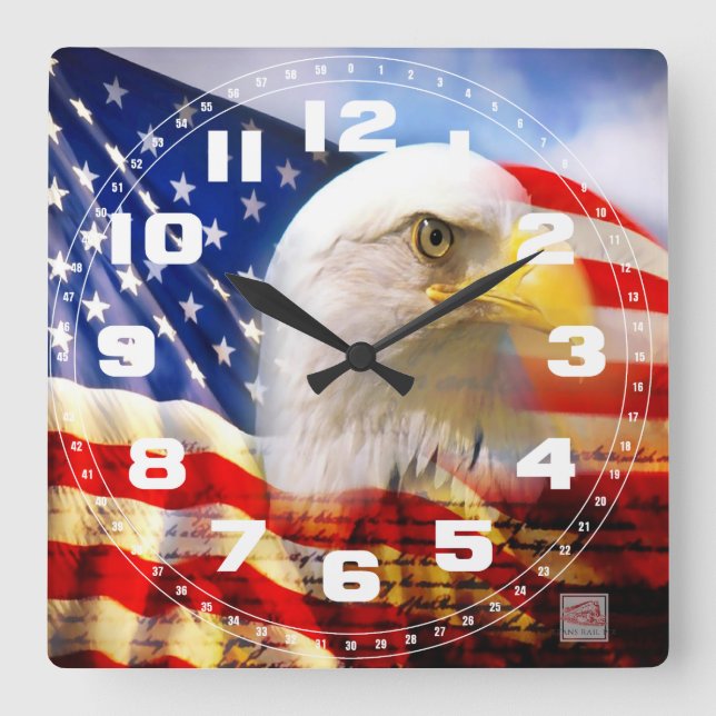 Bald Eagle and The American Flag Square Wall Clock (Front)