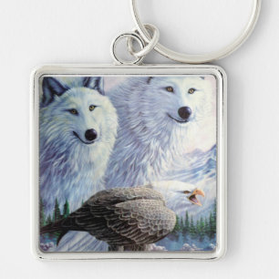 Bald Eagle and White Wolves Keychain