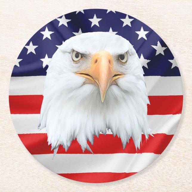 Bald Eagle awesome patriotic Round Paper Coaster (Front)