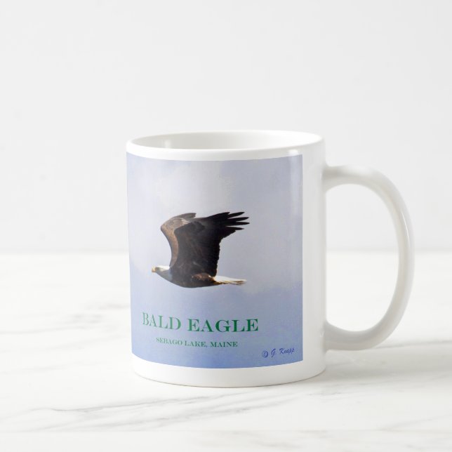 Bald Eagle baby, spread-eagle, and mom in flight Coffee Mug (Right)