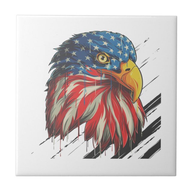 Bald Eagle Bird USA Flag Crying Patriotic  Tile (Front)