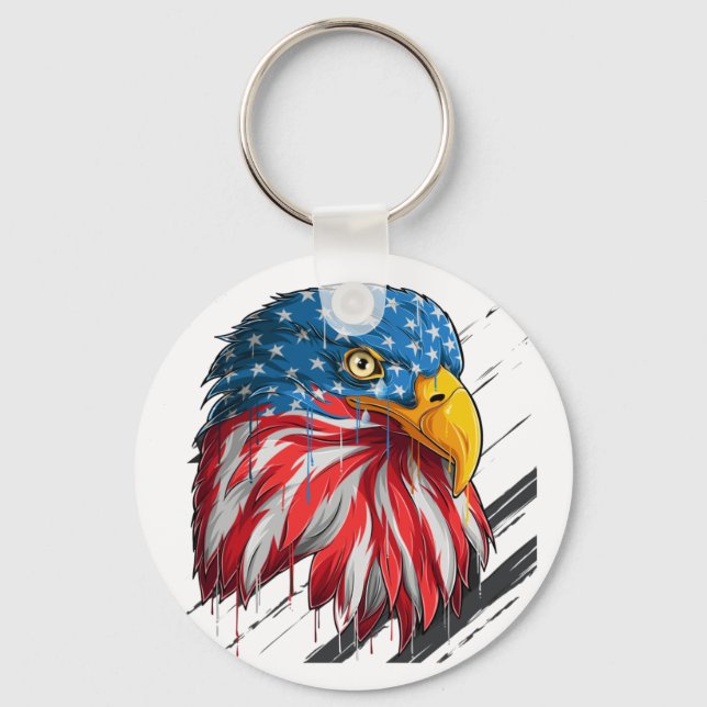 Bald Eagle Bird USA Flag Crying Symbol Keychain (Front)