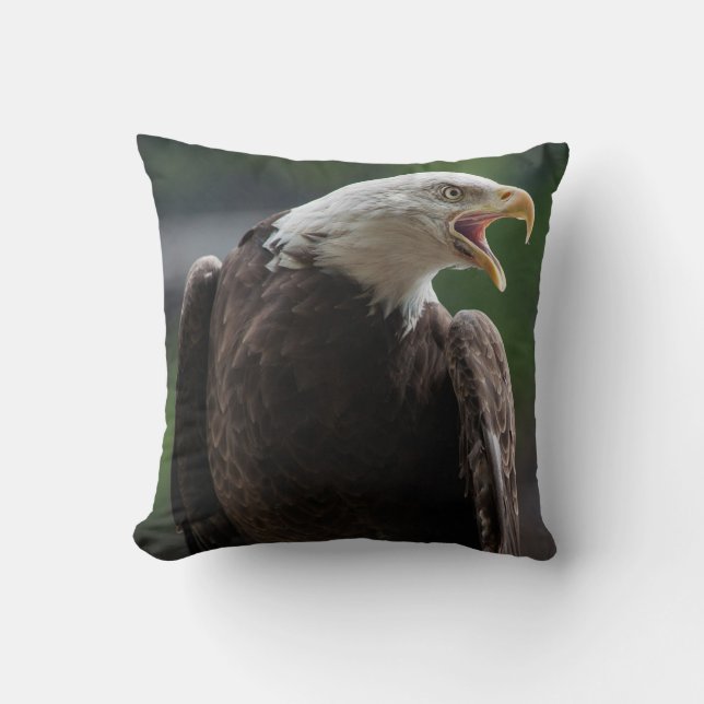 Bald Eagle Calling Throw Pillow (Front)