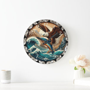 Bald Eagle Catching Fish Ocean Clock