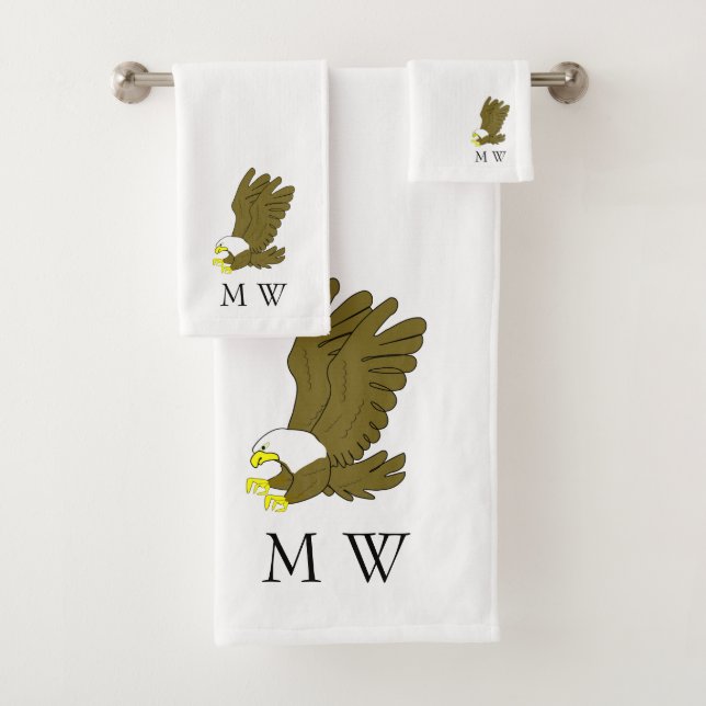 Bald Eagle Design Monogrammed Bath Towel Set (Insitu)