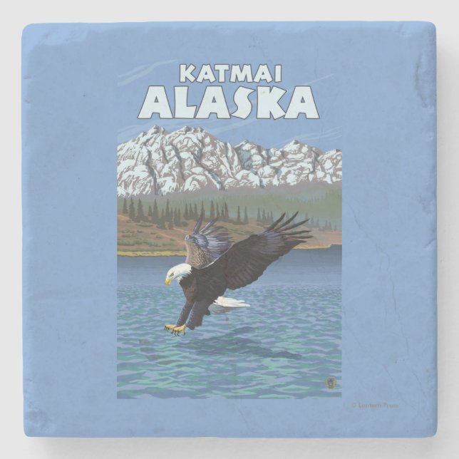 Bald Eagle Diving - Katmai, Alaska Stone Coaster (Front)