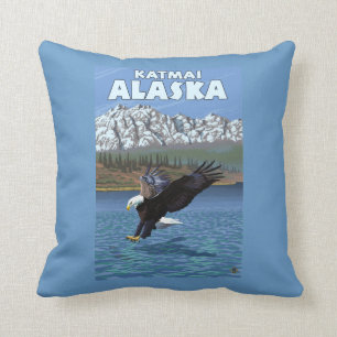 Bald Eagle Diving - Katmai, Alaska Throw Pillow