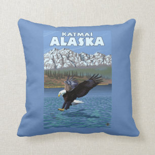Bald Eagle Diving - Katmai, Alaska Throw Pillow