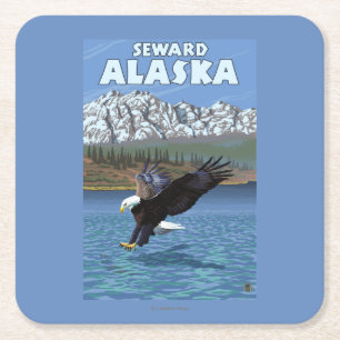 Bald Eagle Diving - Seward, Alaska Square Paper Coaster
