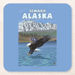 Bald Eagle Diving - Seward, Alaska Square Paper Coaster