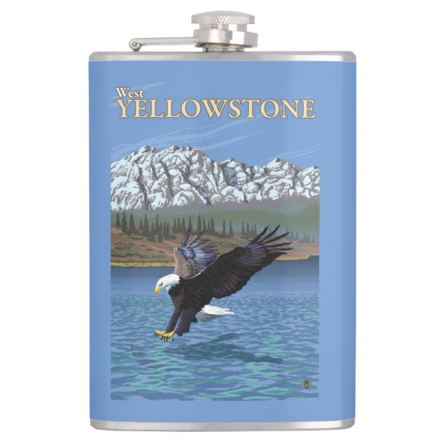 Bald Eagle Diving - West Yellowstone, MT Hip Flask (Front)