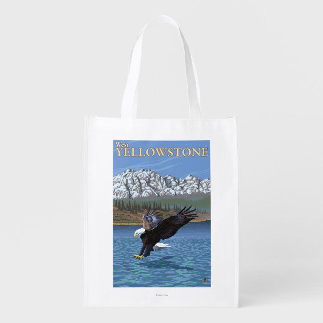 Bald Eagle Diving - West Yellowstone, MT Reusable Grocery Bag (Front)