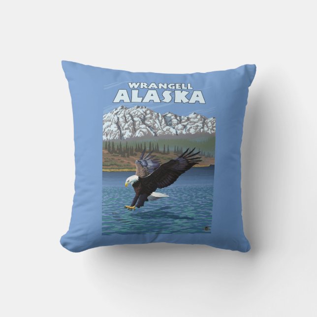 Bald Eagle Diving - Wrangell, Alaska Throw Pillow (Front)