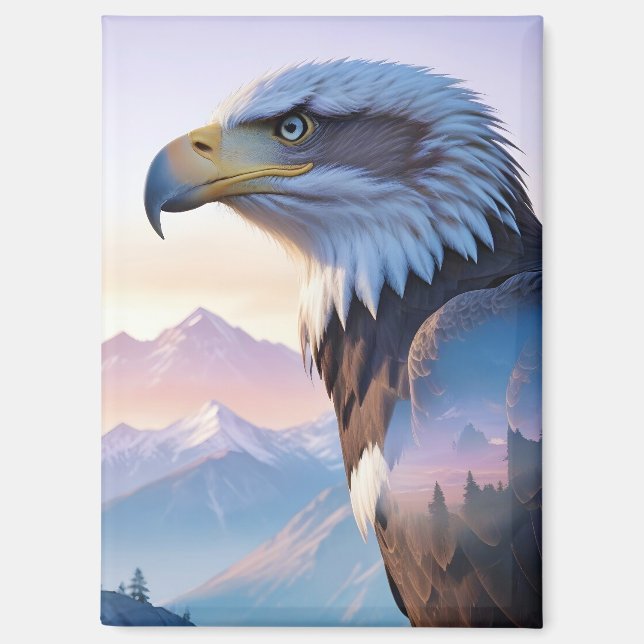 Bald Eagle Double Exposure Animal Nature Wildernes Magnet (Front)