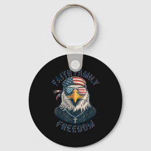Bald Eagle Faith Family Dom Patriotic Christian Bo Keychain