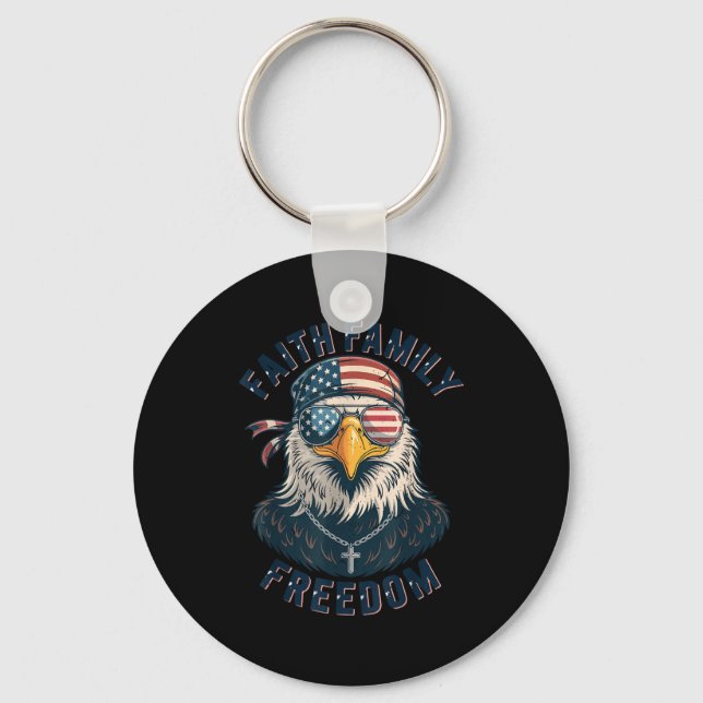 Bald Eagle Faith Family Dom Patriotic Christian Bo Keychain (Front)