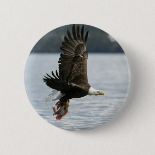 Bald Eagle Fish Retrieval 2 Inch Round Button
