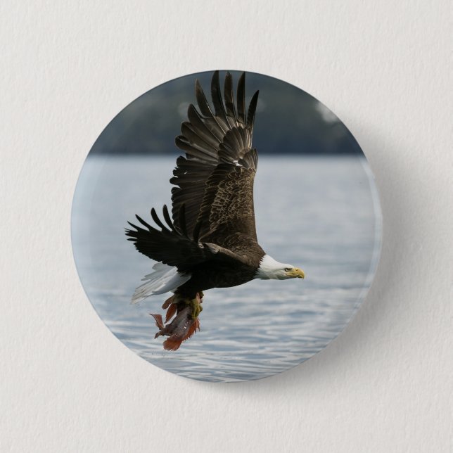Bald Eagle Fish Retrieval 2 Inch Round Button (Front)