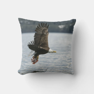Bald Eagle Fish Retrieval Throw Pillow