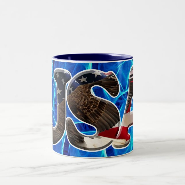 Bald Eagle & Flag Patriotic Fractal Travel Mug (Center)