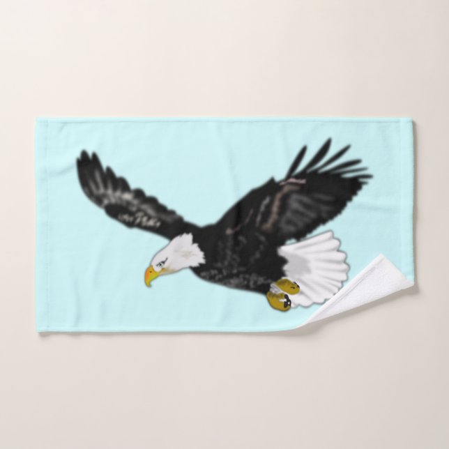 Bald Eagle Flying Blue Bath Towels - Custom Colour (Hand Towel)
