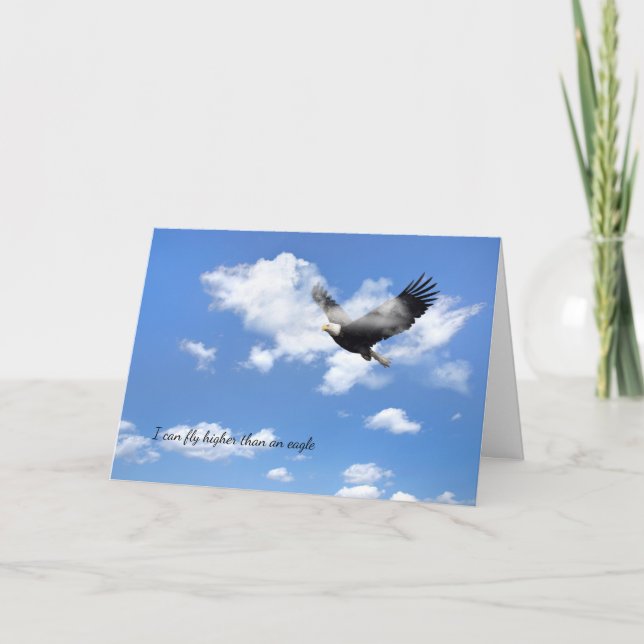 Bald Eagle flying in clouds Card (Front)
