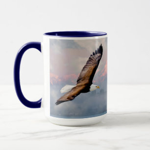 Bald Eagle Flying Over Snowcapped Mountains Blue Mug