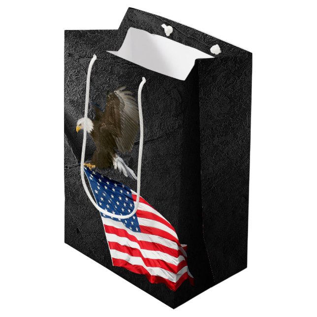 Bald Eagle Flying With American Flag Medium Gift Bag (Front Angled)