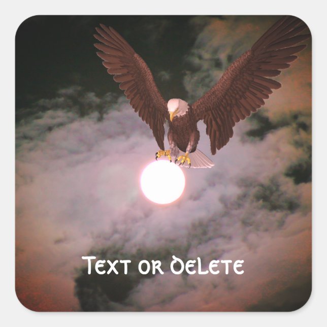 Bald Eagle Full Moon Fantasy Personalized Square Sticker (Front)