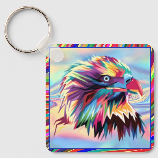 Bald Eagle Geometric Prismatic Design-80590 Keychain (Front)