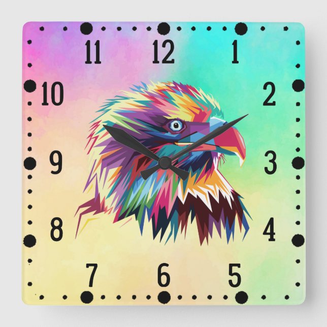 Bald Eagle Geometric Prismatic Design-80590 Square Wall Clock (Front)